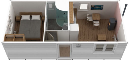 Mobilní dům Super Arktik Economy 8x4 m – Moderní interiér a dispozice