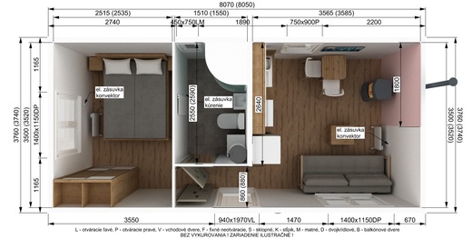 Super Arktik Economy 8x4 m – Celkový pohled na interiér mobilního domu