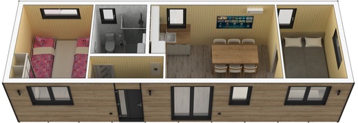 Vizualizace 3kk mobilního domu | Moderní dispozice a design